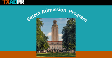 The words "Select Admission Program" arched over a photo of the UT Tower