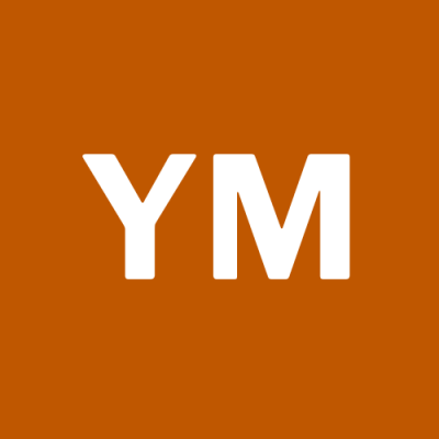 YM in white on orange background