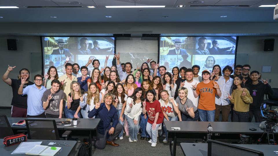group of students posing with Matthew McConaughey